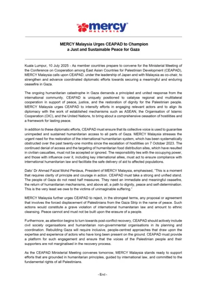 MERCY Malaysia Urges CEAPAD to Champion a Just and Sustainable Peace for Gaza